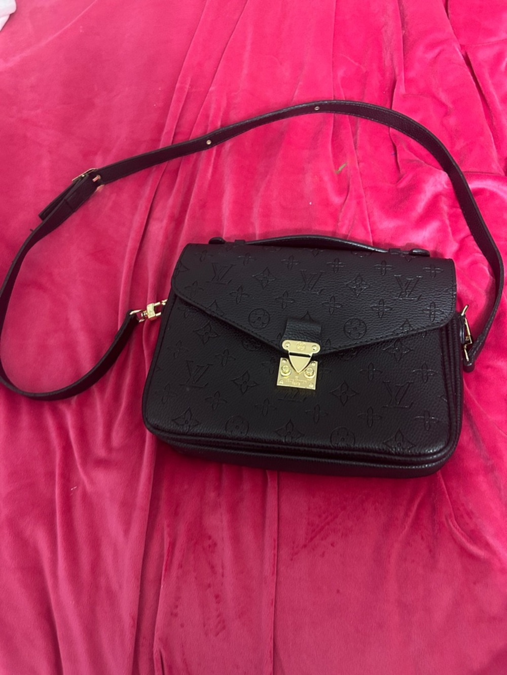 Louis Vuitton Black Monogram Embossed Crossbody with Gold Hardware. Read desc!